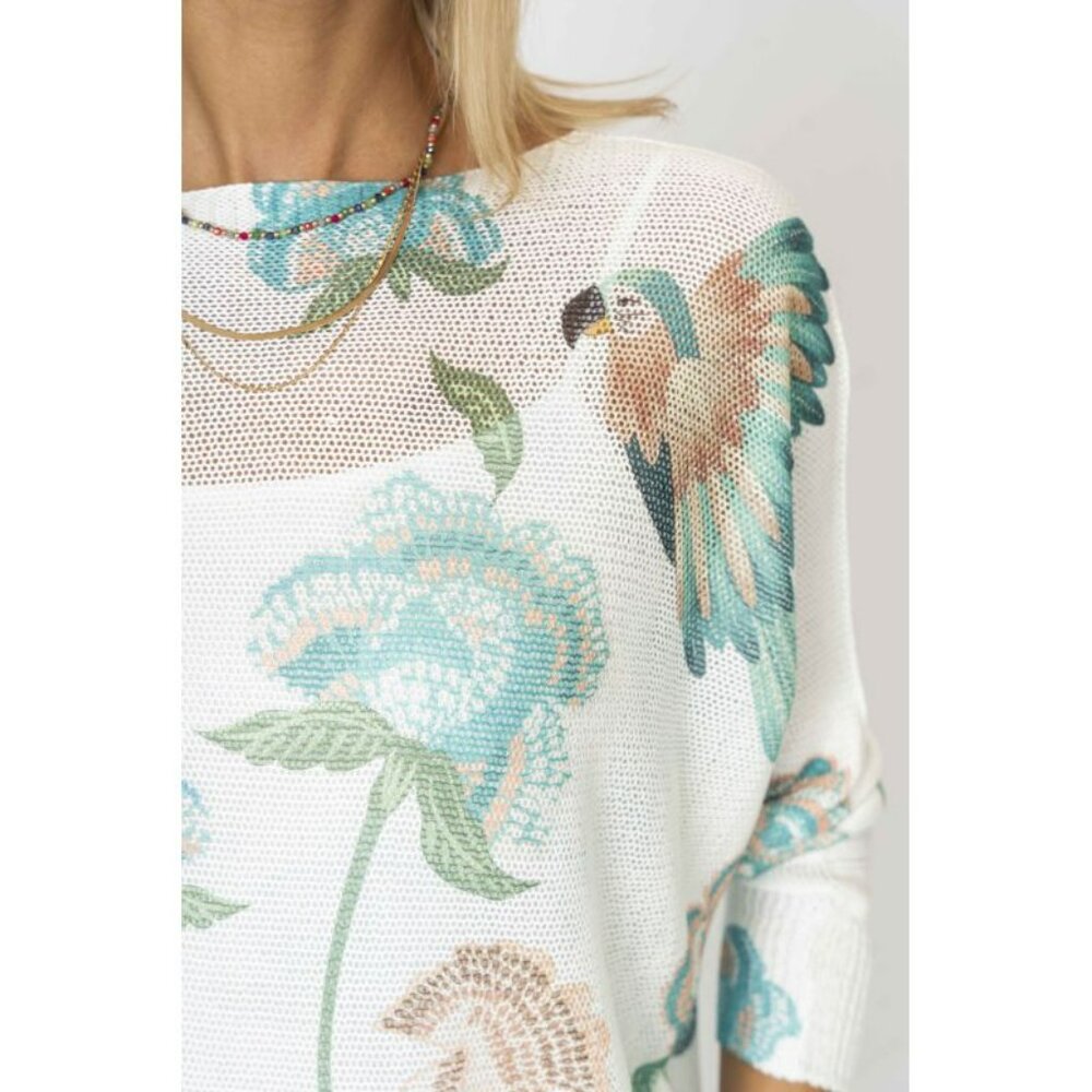 NWT 🦜 Look Mode Italian Batwing Sweater – Parrot Print in Seafoam - Picture 2 of 3